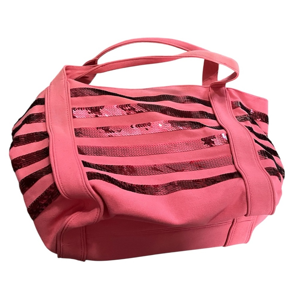 Y2K Pink Sequin Striped Tote Bag Big Buddha - Picture 2 of 5